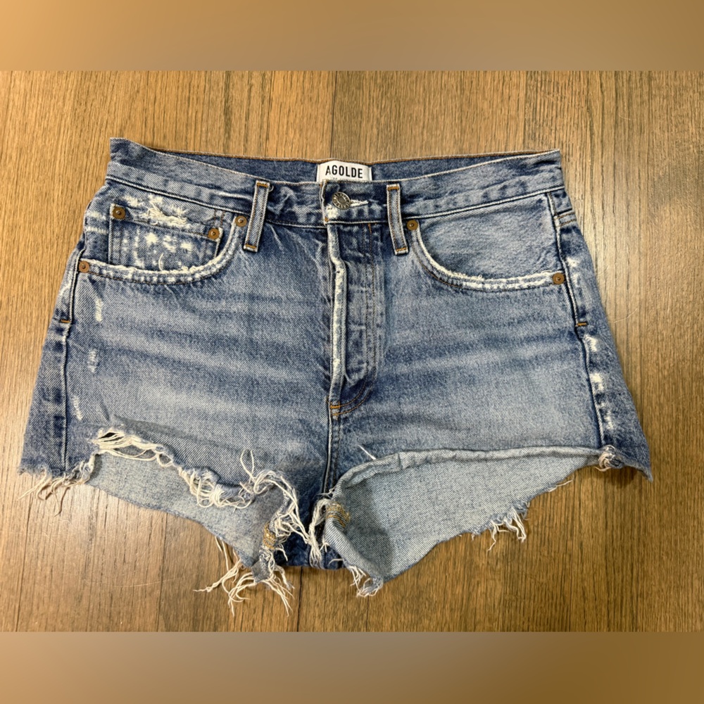 Agolde Parker Cut-off Distressed Light Blue Jean Shorts-Size 26